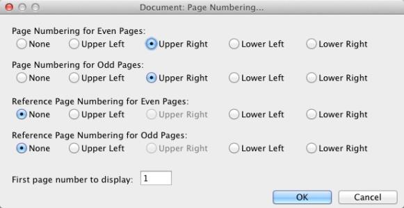 Image shows the Page Numbering dialog