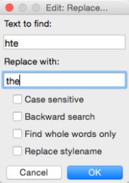 Image shows the Edit: Replace dialog