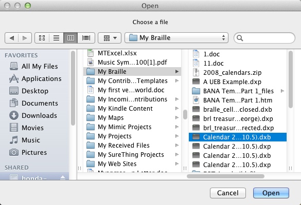 Image shows the Open File dialog, which is actually titled "Select document file".