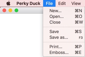 Image shows the File menu as described below.