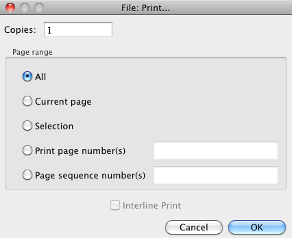 Image shows the Print dialog for print documents.