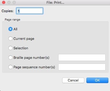 Image shows the Print dialog for print documents.