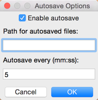 Image shows the Auto-save Options dialog on the Mac.