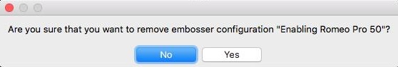 Image of dialog asking confirmation to remove embosser configuration.