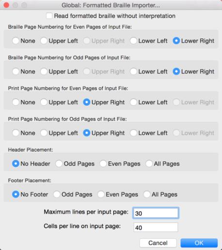 Image shows the Global: Formatted Braille Imported dialog described here.