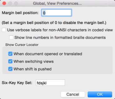 Image shows the Global: View Preferences dialog