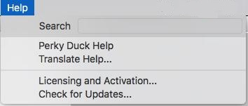 Help menu for Perky Duck on the Macintosh