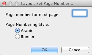 Image shows the Layout: Set Page Number dialog.