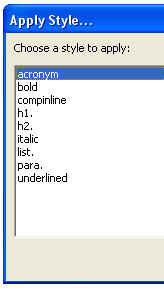 Image shows the Apply Style dialog section where a style may be selected.