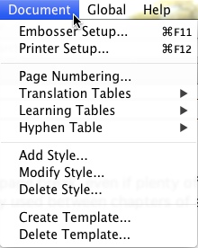 Image shows Document drop down menu.