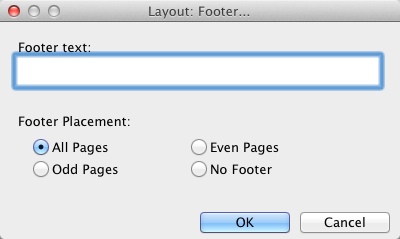 image shows Layout: Footer dialog.