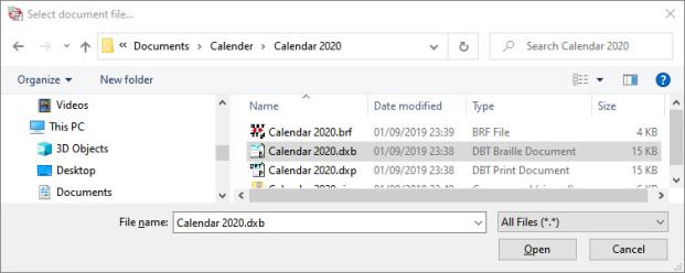 Image shows the Open File dialog, which is actually titled "Select document file".