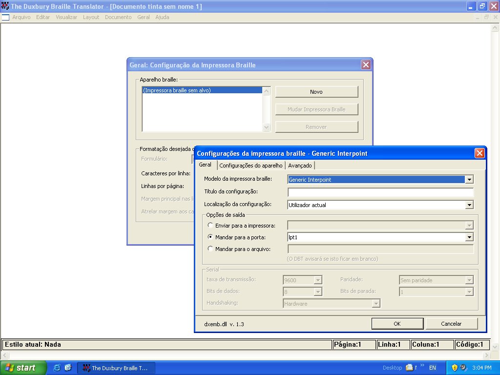 image of a screen shot of DBT showing the Portuguese language user interface