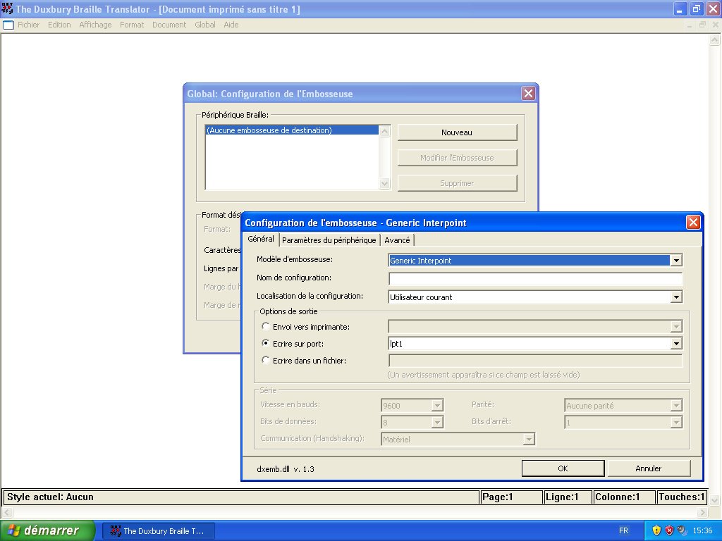image of a screen shot of DBT showing the French language user interface