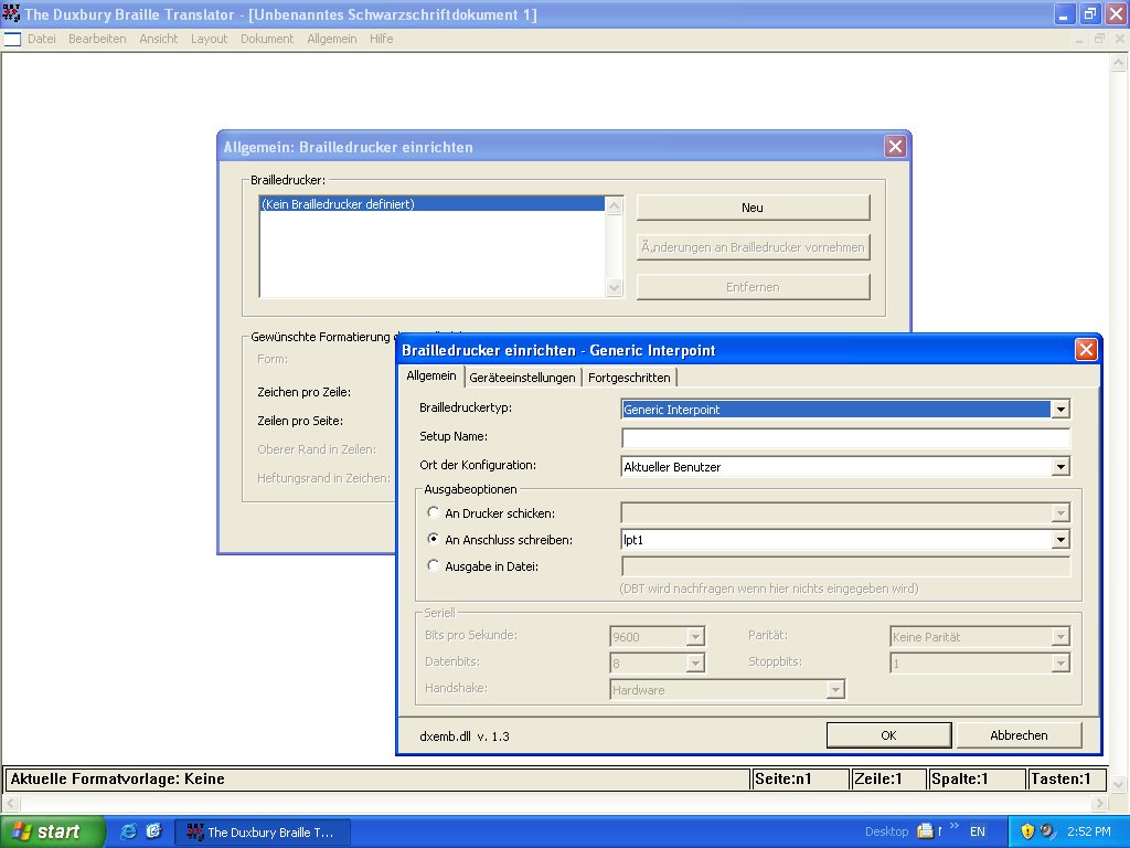 image of a screen shot of DBT showing the German language user interface