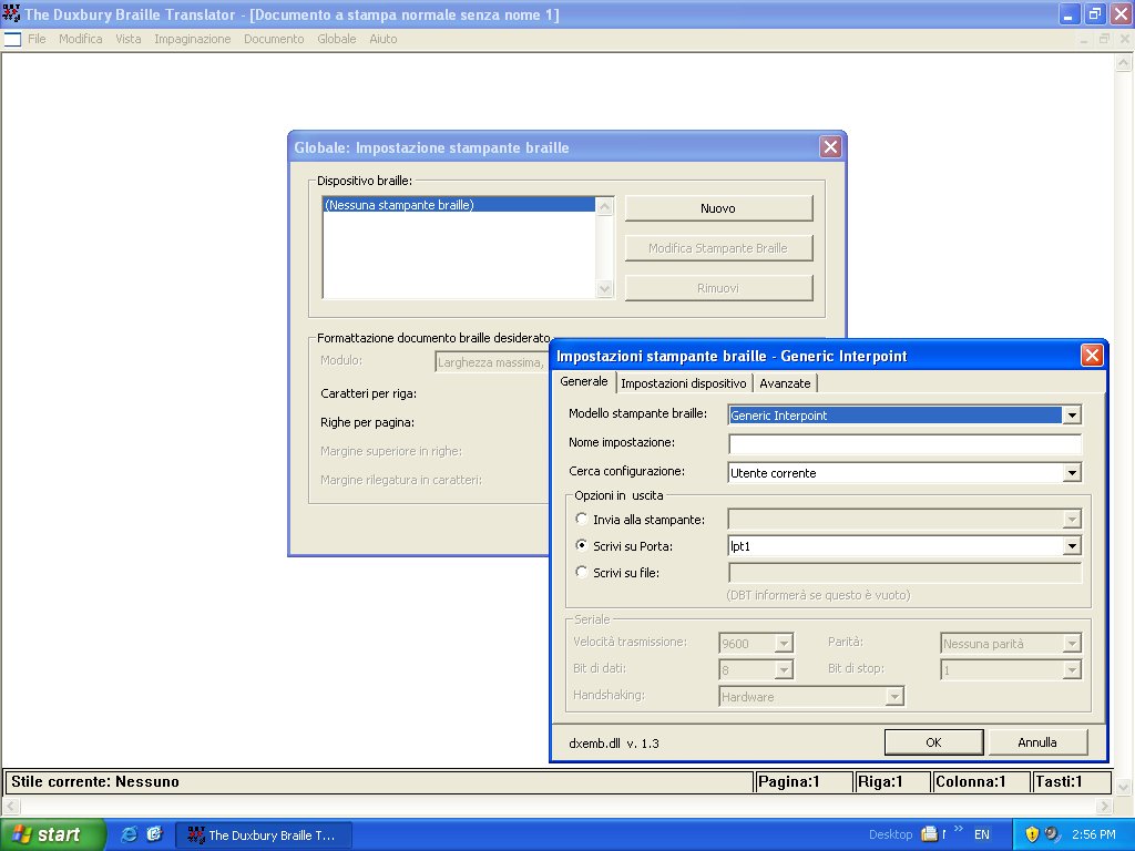 image of a screen shot of DBT showing the Italian language user interface