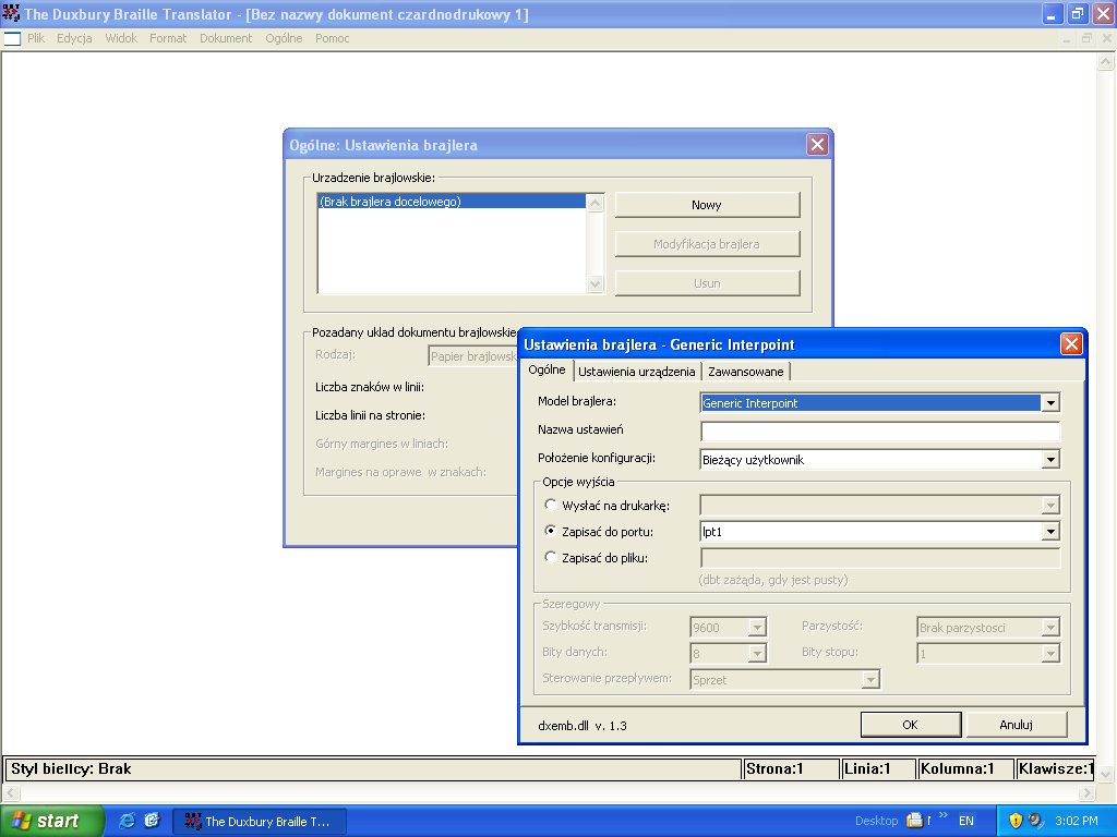 image of a screen shot of DBT showing the Polish language user interface