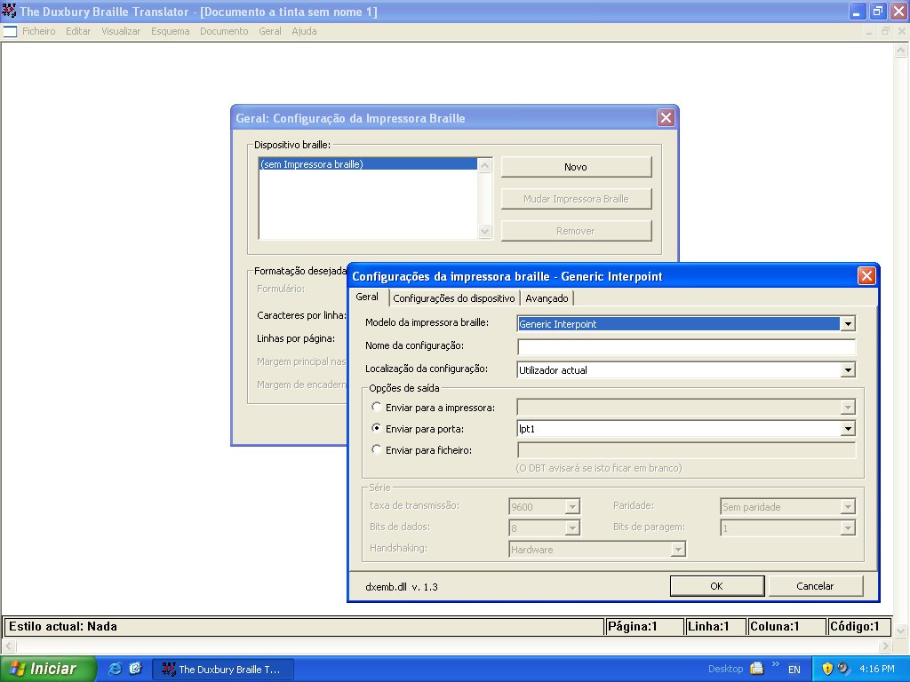 image of a screen shot of DBT showing the Portuguese language user interface