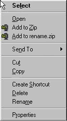 The shortcut menu