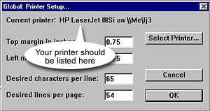 The Printer Setup Dialog Box